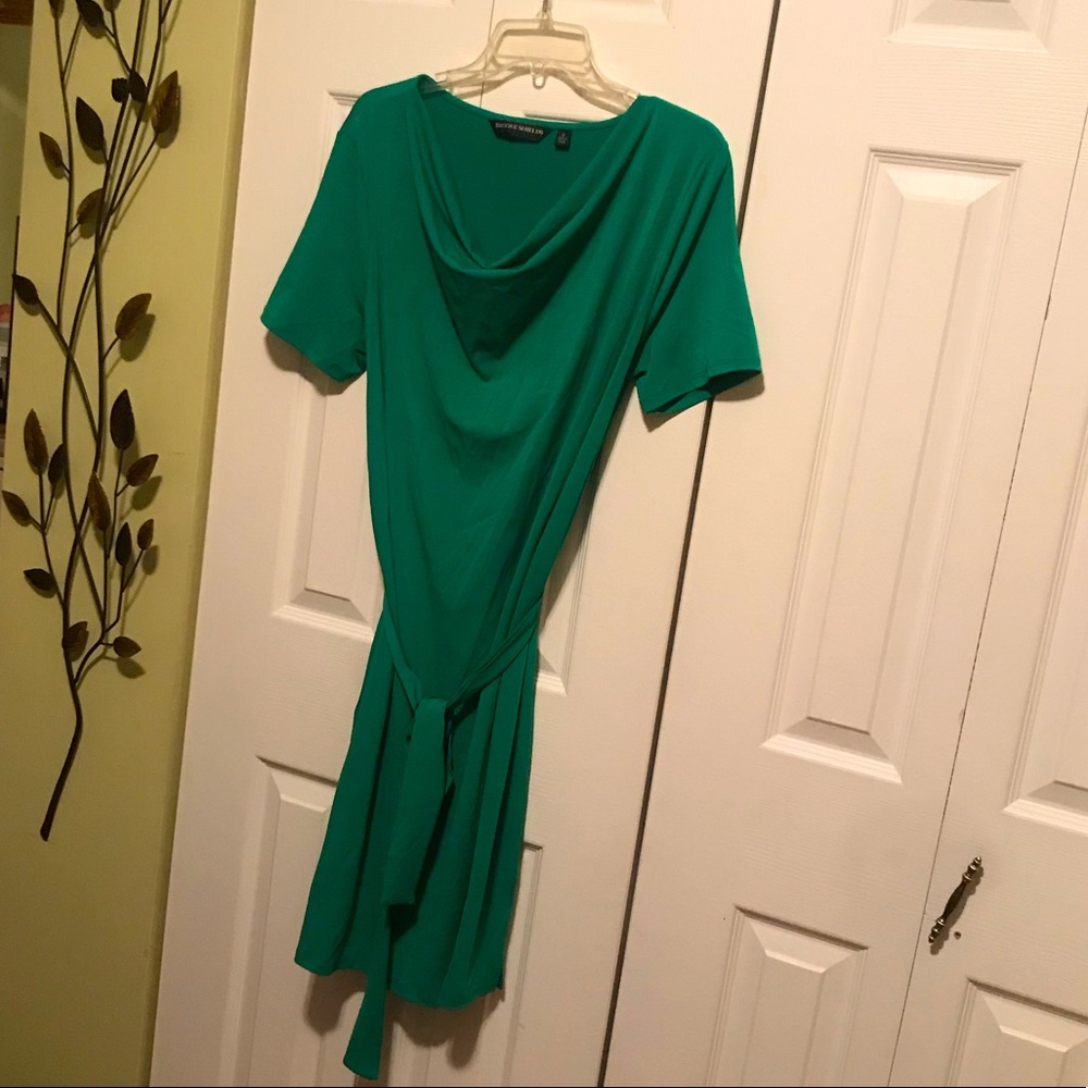 Emerald Green Swoop Neck Dress